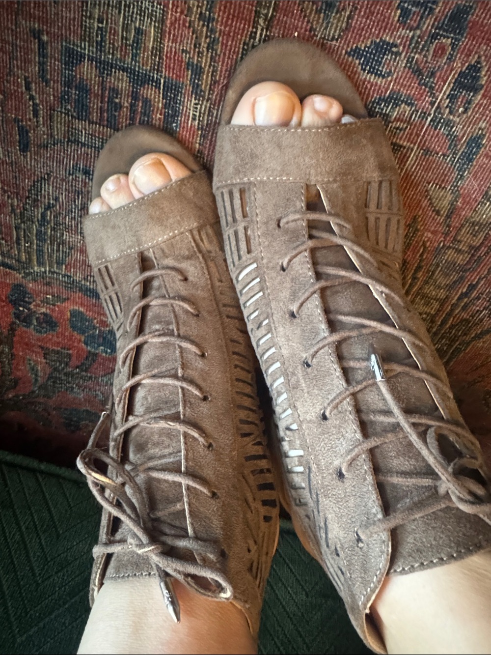 Sam Edelman Brown Suede Lace-Up peep toe Heels